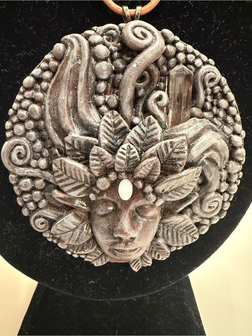 Fairycore Whimsigoth Goddess Necklace Handmade Polymer Clay Quartz Pendant